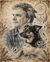 Schamane Philipp Kupferschmid mit Hund in Basel